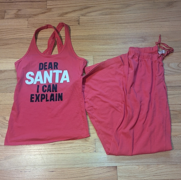 Victorias Secret Christmas Pajamas Set Dear Santa I Can Explain Crossback Tank - Picture 2 of 8